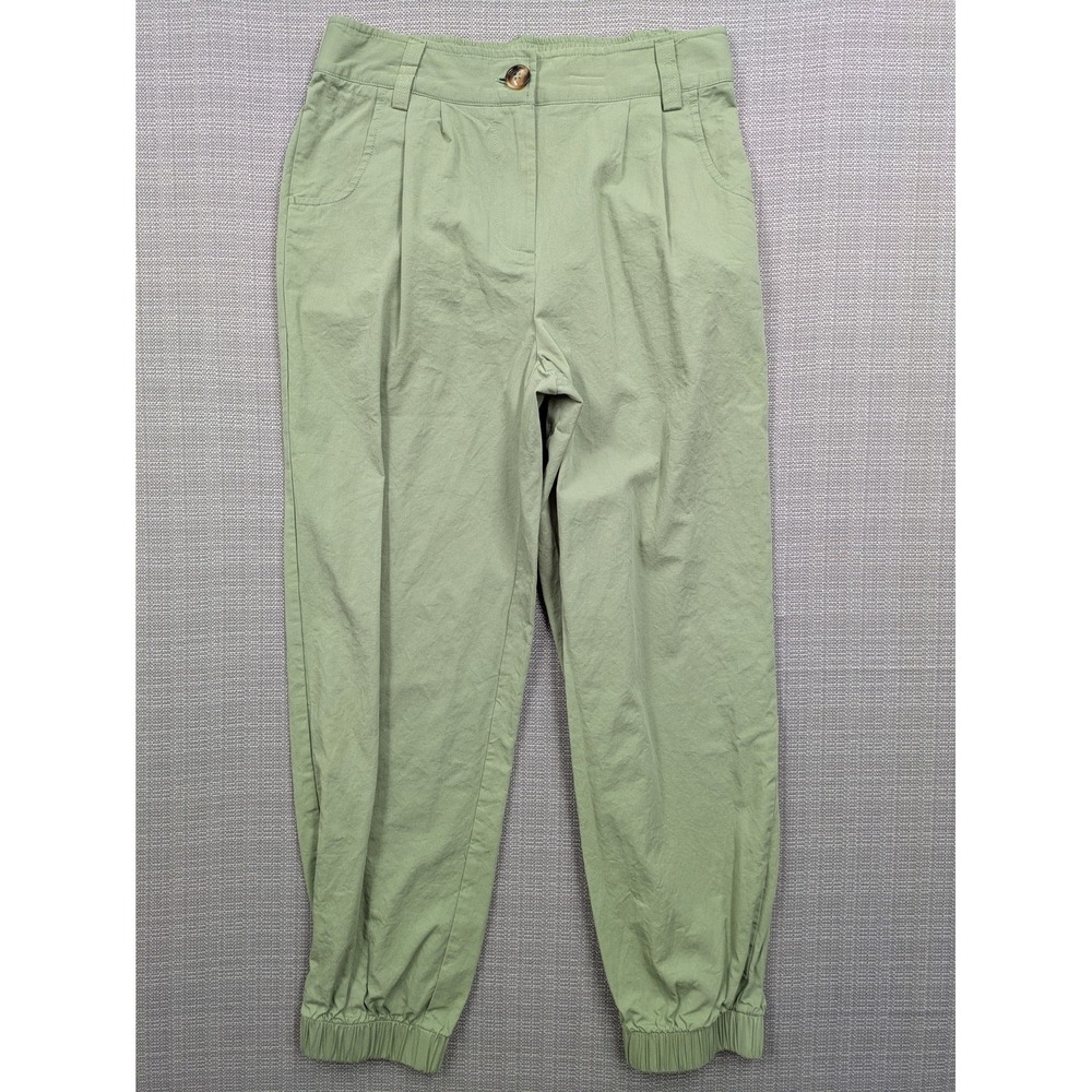 Halara Pants Womens Small Green Cotton Twill Jogger Elastic Waist Cuffed Pockets